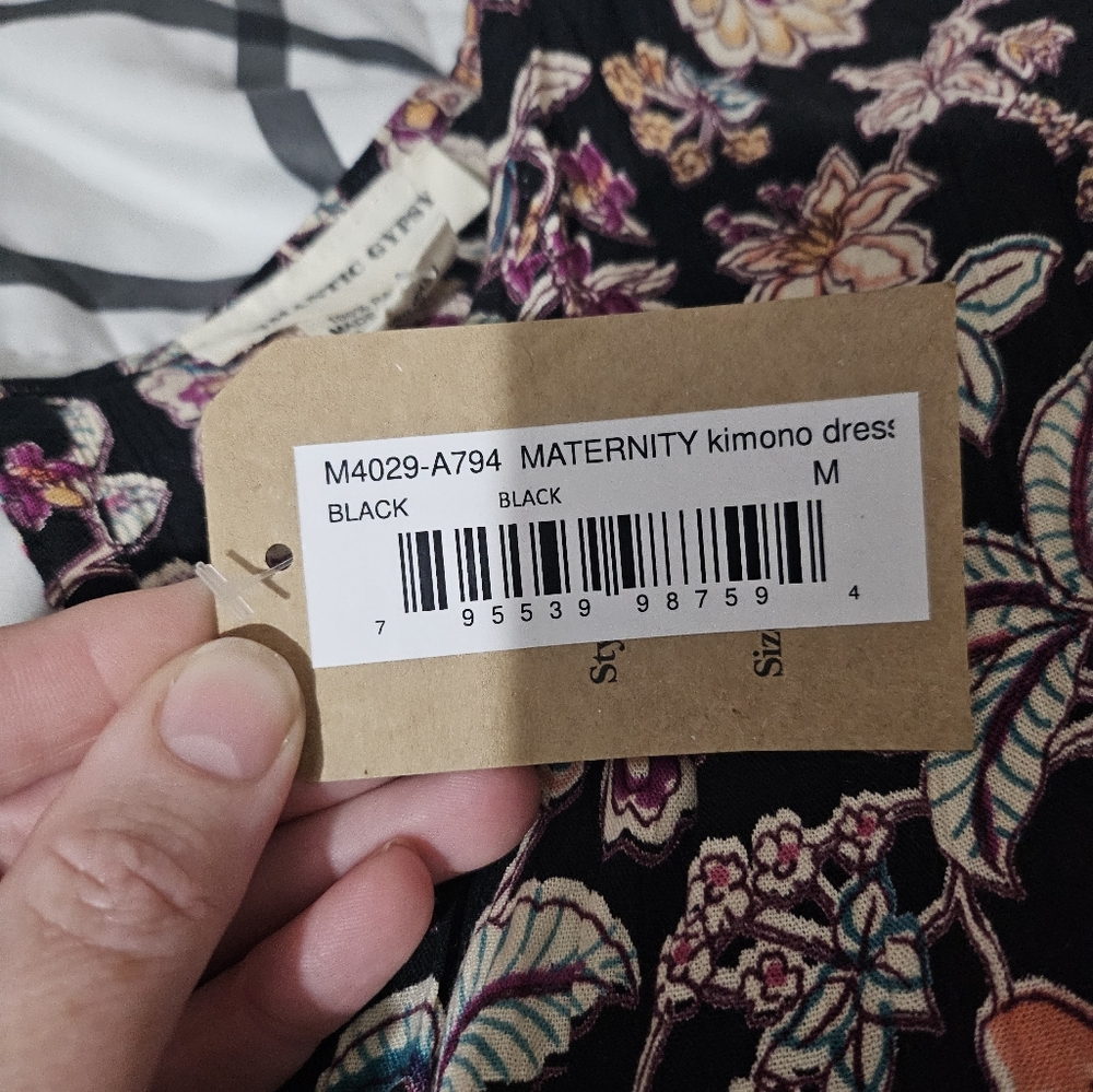 New, black, floral, maternity, kimono dress - Picture 10 of 15